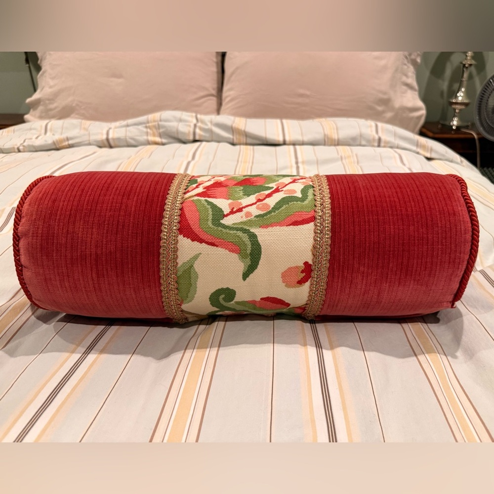 Red Velvet Bolster Cylinder Throw Pillow